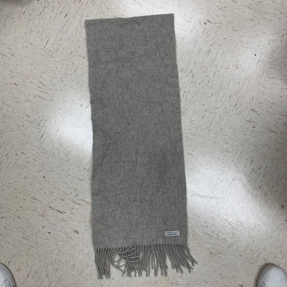 Amicale Pure Cashmere Scarf Gray Fringe Quiet Luxury Minimalist Unisex Old Money